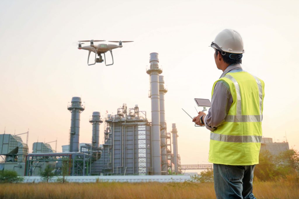 Industry-Drone over construction site. video surveillance or industrial i